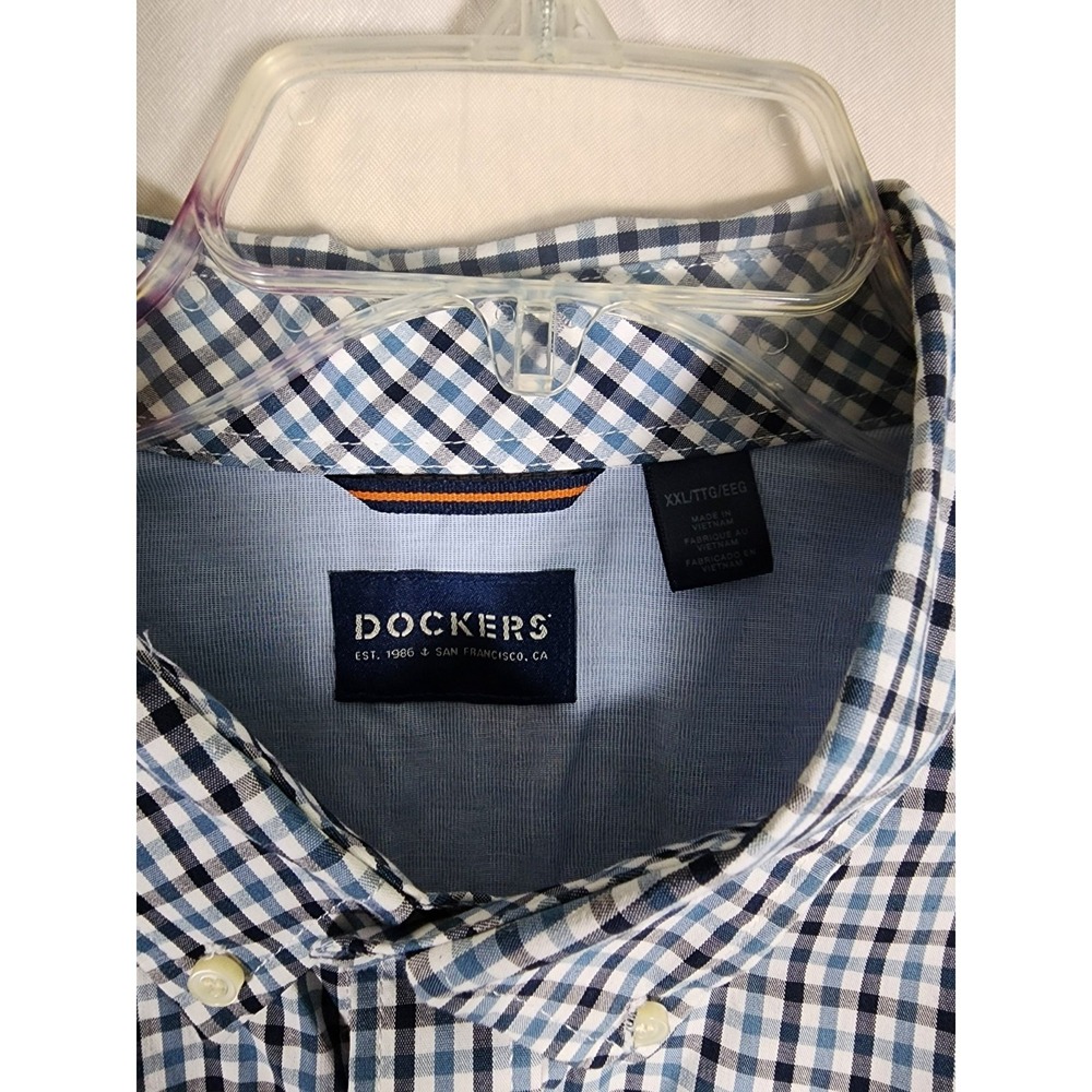 Dockers NWT Mens XXL Shirt Blue Plaid Long Sleeve Comfort Flex Classic Dad Geek - Picture 4 of 8
